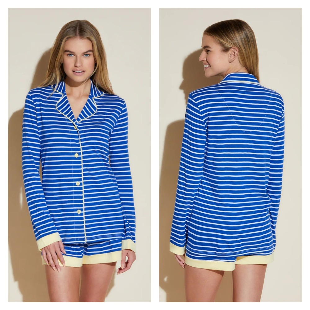 Cosabella Pajama Set Womens Medium Blue White NWT Bella Stripe Long Sleeve Boxer